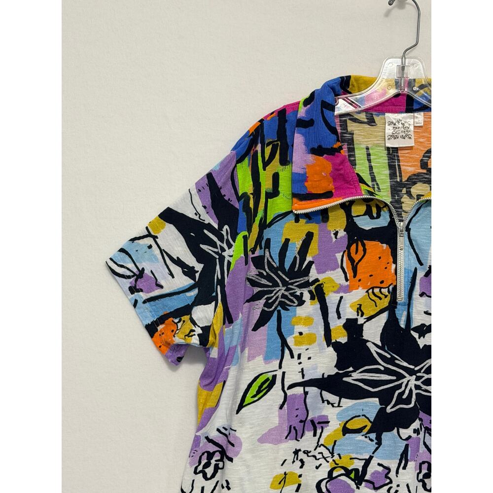Parsley & Sage Short Sleeve Retro Abstract Floral Slub Knit Tunic Top Womens 2X - Picture 3 of 8